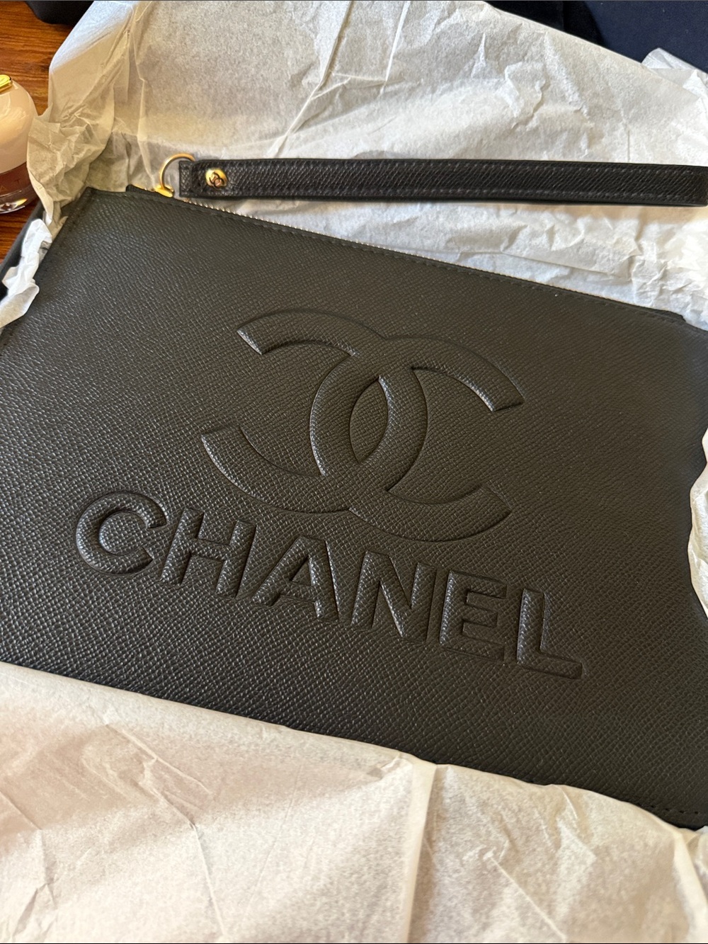 Black Embossed CC Logo Wallet Clutch